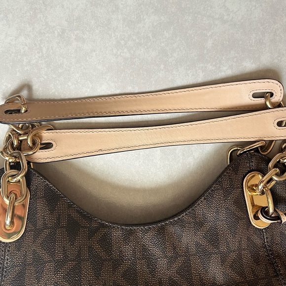 MICHAEL KORS SIGNATURE BROWN LEATHER GOLD CHAIN STRAP BAG - Picture 6 of 11